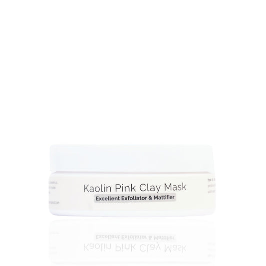 A packaged Kaolin Pink Clay Mask product, with branding and product information visible on the packaging.