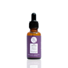 A bottle of AgeRewind Retinol 1% Serum with a dropper, placed against a white background.