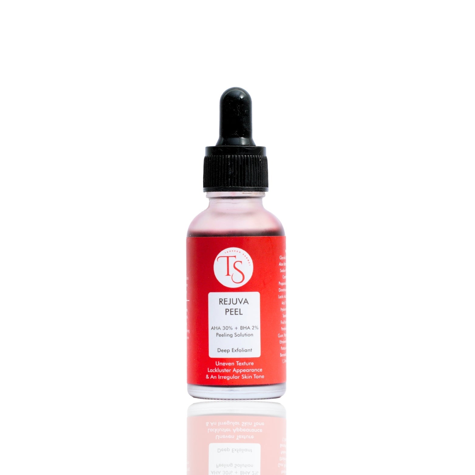 A bottle of Rejuva Peel skin care solution with a dropper cap.