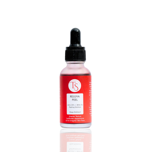 A bottle of Rejuva Peel skin care solution with a dropper cap.