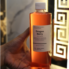 Dragon fruit-based cleanser shown with citrus slice and smooth skin visuals

