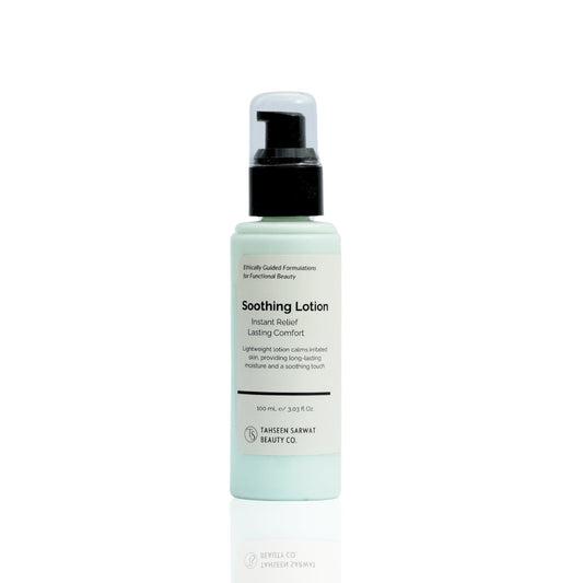 A pump bottle of Soothing Lotion against a white background.