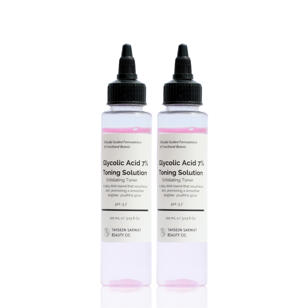 Two bottles of Glycolic Acid 7% Toning Solution on a white background