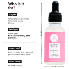 Bottle of skincare product with label and measurements on a white background